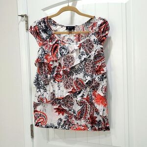 AB STUDIO Cap Sleeve Paisley Women’s Blouse, Size Large